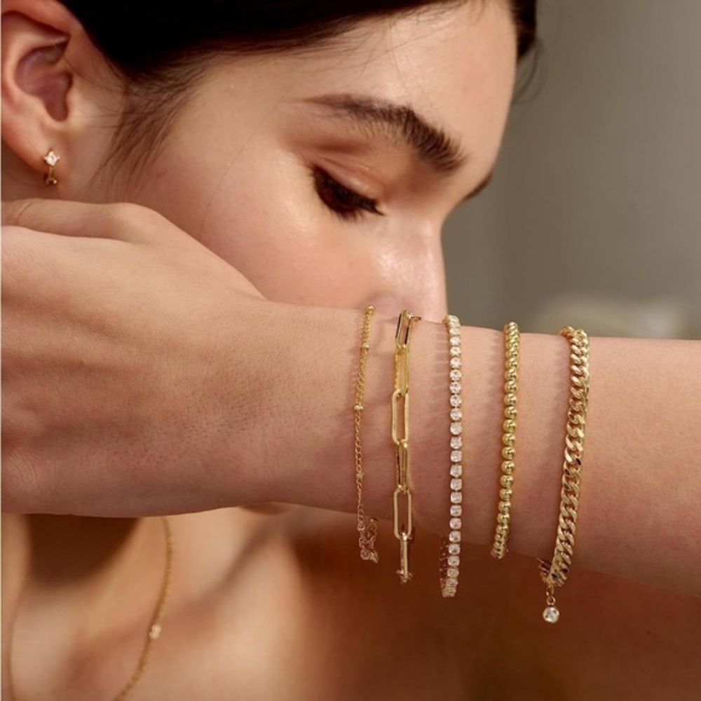 Gold 14k Gold Plated 5pc Cubic Zirconia Bracelet Set